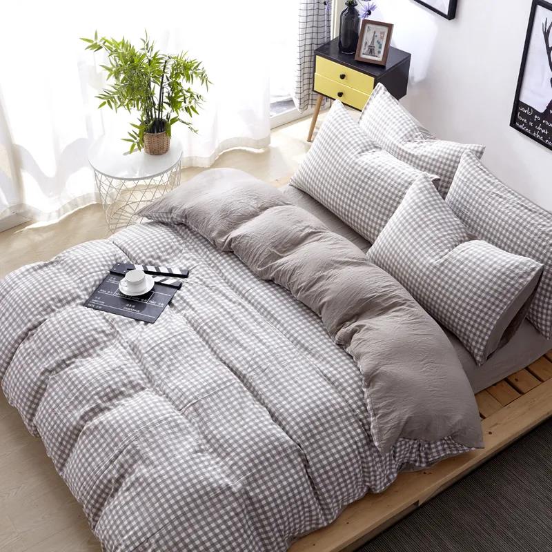 Simple Washed Cotton Four-piece Set Single Double Dormitory Bed Sheet Quilt Cover Bedding 1.8m
