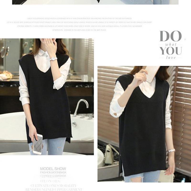 Autumn and Winter Solid Color V-neck Sweater Slim Fit Plus Size Jacket Mid-length Vest Women