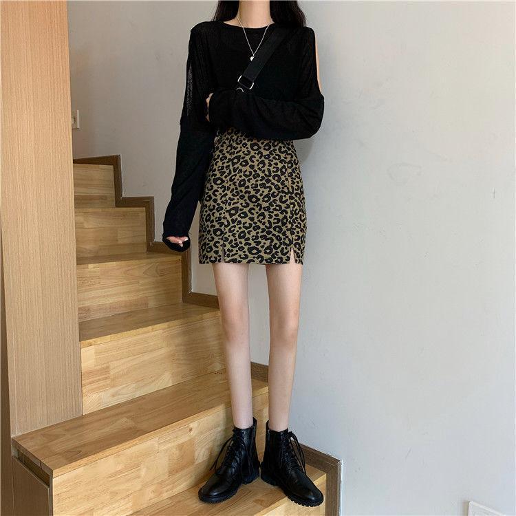 Spring AndSummer New Ins TemperamenRretro Leopard Print Half-length Skirt High-waisted A-line Thin Bag Hip Skirt Female