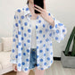 Dot Chiffon Sunscreen Female Summer Korean Version Loose Shirt  Regular  Turn-down Collar  Printing  Woman Tops
