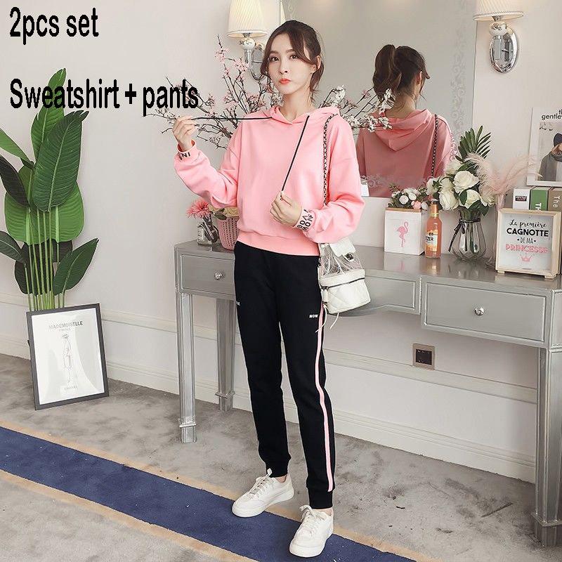 Two pcs set wild long-sleeved casual sweatshirt set large size spring and autumn women's clothing