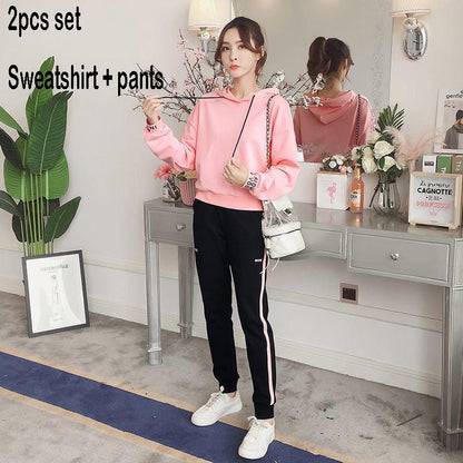 Two pcs set wild long-sleeved casual sweatshirt set large size spring and autumn women's clothing