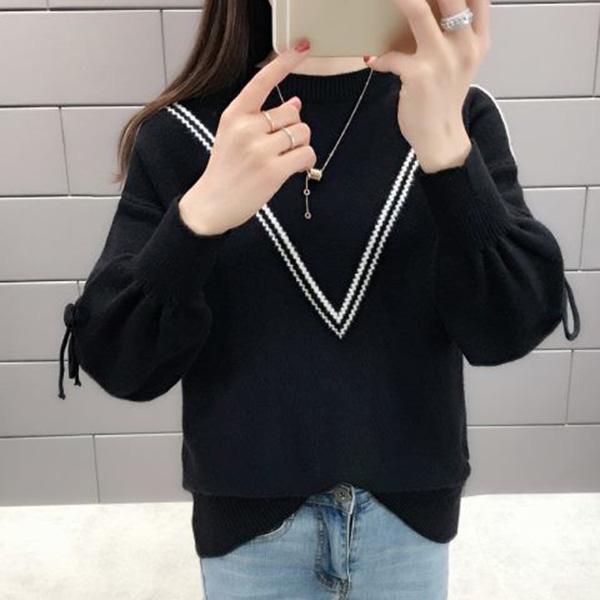 Student Loose Sweater Women Wear Low-neck Bottoming Shirt Short Bow Sweet Knitwear
