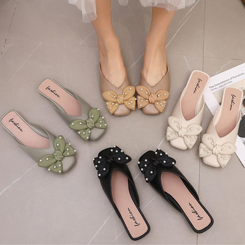 Students All-match Slippers Sandals Women's Outer Wear Bow Comfortable Half Slippers It's A Little Bit Smaller
