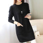 Women's Mid-length Knit Sweater  dress Winter Loose Round Neck Pullover Sweater Thick Knitwear Skirt with Pockets