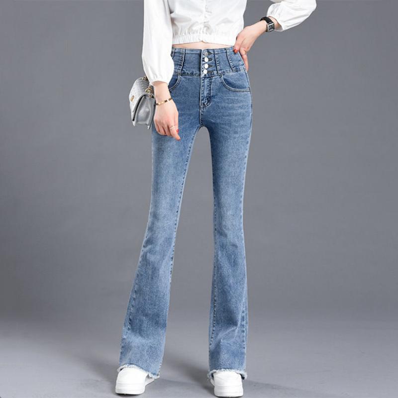 WTEMPO Flare Jeans High Waist Summer Women Casual Ladies Long Pants Bell Bottoms Jeans Denim Trousers