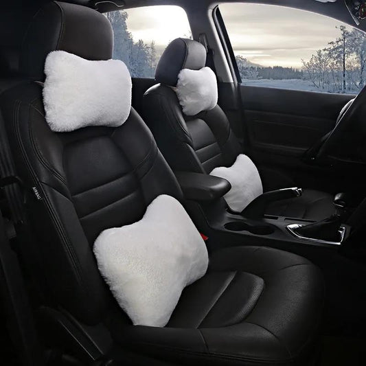 Automobile Headrest Waist Pillow Four Piece Set Plush Bone Shape Cushion Vehicle Universal Cushion Set