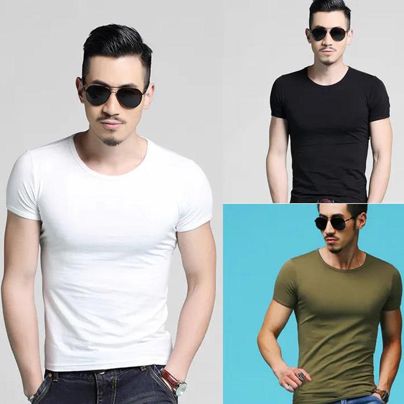 3 Pcs Men Slim T-shirt Stretch Tees Muscle Shirt Casual Pullover Half Sleeve Overshirt Solid Color Top Male Sport Clothing