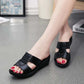 [Top Layer Cowhide] Mother Sandals Slippers Women's Leather Summer Sandals Soft Bottom Middle Heel Non-slip Wear-resistant Slippers Simple All Match