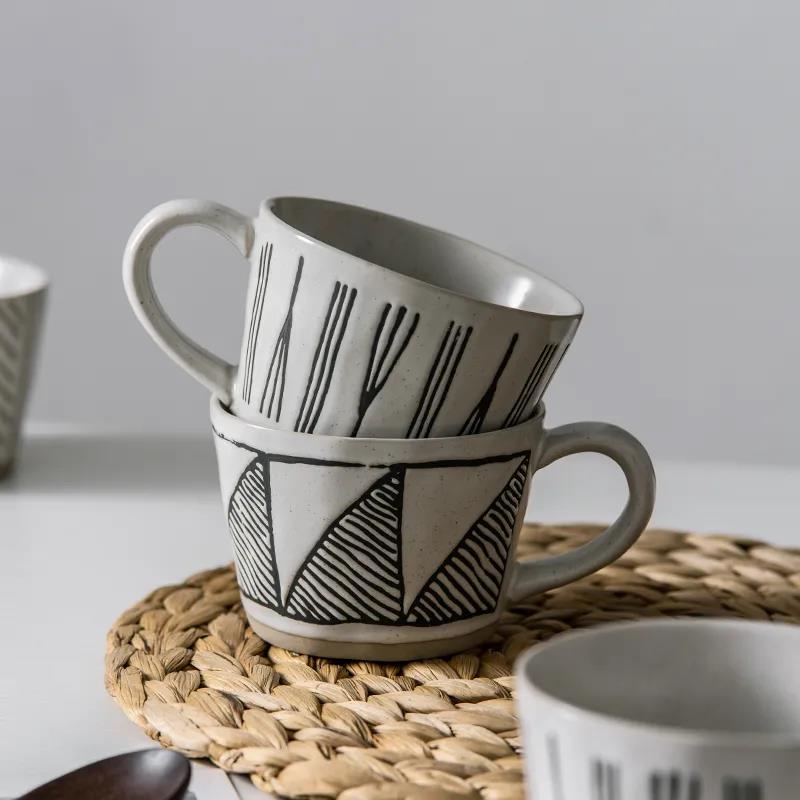 Japanese Style Stoneware Mug Ins Wind Net Red Coffee Cup Large Capacity Ceramic Breakfast Cup Household Water Cup with Spoon