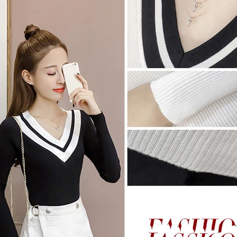 Autumn/winter Sweater Women Short Stitching V-neck Slim Slimming Long-sleeved Pullover Sweater Bottoming Shirt Women