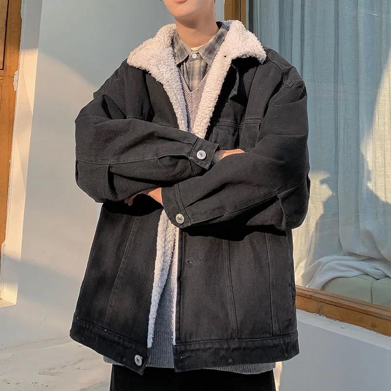 Lamb Wool Denim Cotton-padded Jacket Men's Trend Loose Padded Jacket Winter Plus Velvet Thick Padded Jacket