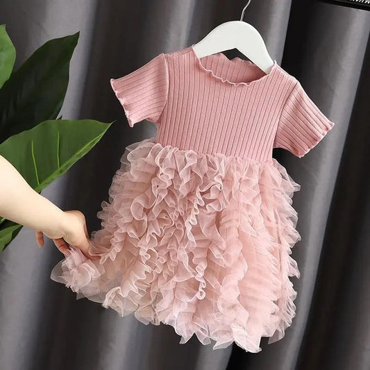 Children's Clothing Girls Short-sleeved Dress Summer Dress Baby Girl Princess Dress Mesh Cake Sweet Tutu Skirt
