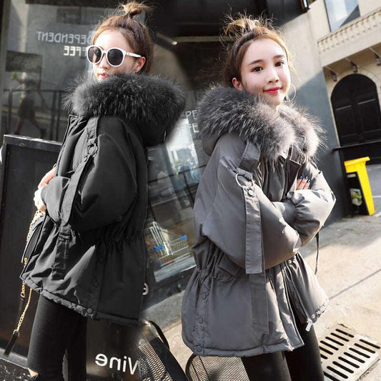 Fashion Trend Short Hooded Fur Collar Women's Down Jacket Autumn and Winter Plus Velvet Thickening Warm White Duck Down Jacket