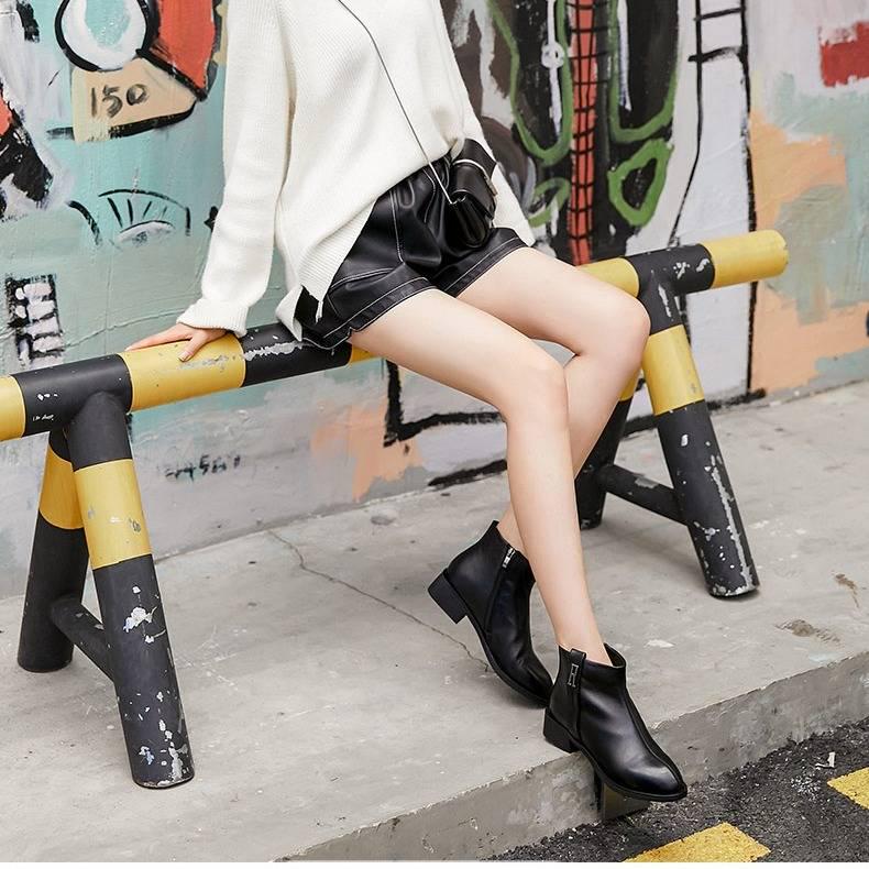 Fashion Patent Leather Ankle Boots Thick Heel Chelsea Boots Elastic Fabric Women Boots Ladies Shoes