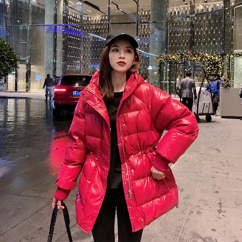 Glossy White Duck Down Down Jacket Women's Mid-length Thickened Waist Coat