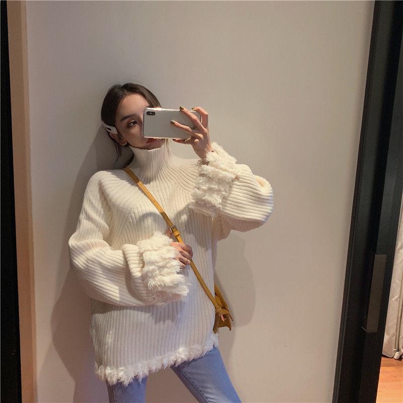 Turtleneck Tassel Thickened Long-sleeved Sweater Top Women Loose Pullover Lazy Sweater