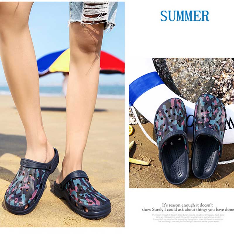 Summer Cave Shoes Men's Sandals Beach Shoes Large Size Camouflage Outdoor Two Wear Hollow Slippers Men
