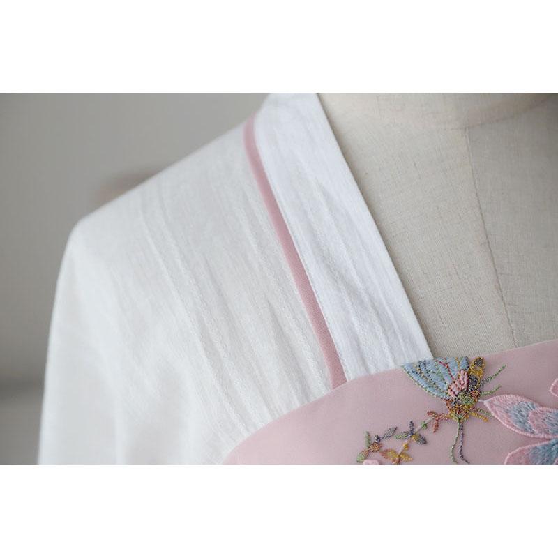 Chinese Improved Han Dynasty Clothing Dress Summer Female Student Embroidered Antique Ancient Costume Fairy High Waist Mid-sleeve Chiffon Long Skirt