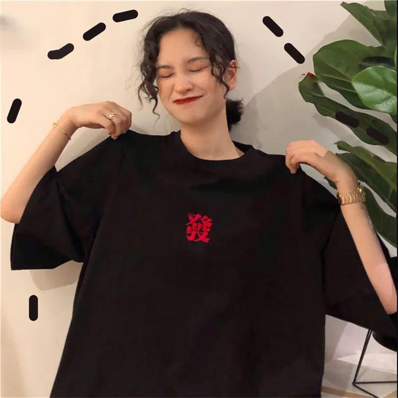 Womens Loose Polyester Fashion Summer T-shirt Round Neck Short-sleeve Basic Casual Tee