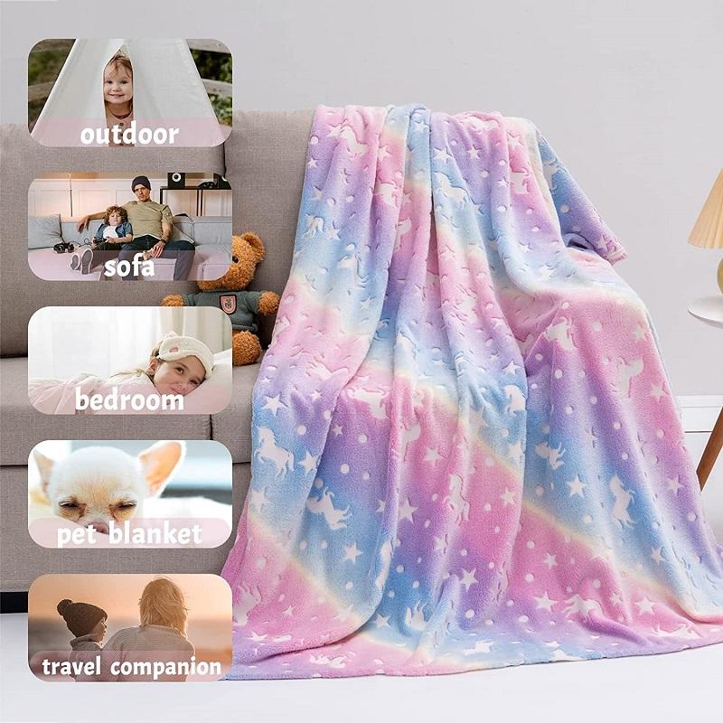 Glow In The Dark Throw Blanket Unicorn Blanket for Kids Unicorn Moon Blankets Super Cozy Plush Soft Fleece Blanket for Girls Boys Birthday Gifts