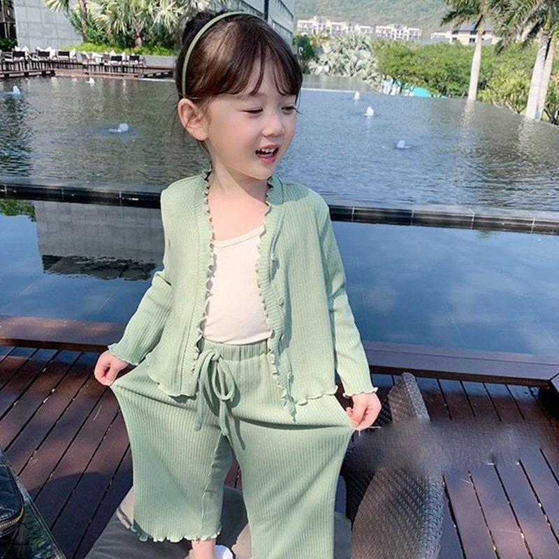 Girls' Suit Spring Clothes Children's Foreign Style Long Sleeve Cardigan Coat Baby Leisure Wide Leg Pants Two Piece Set