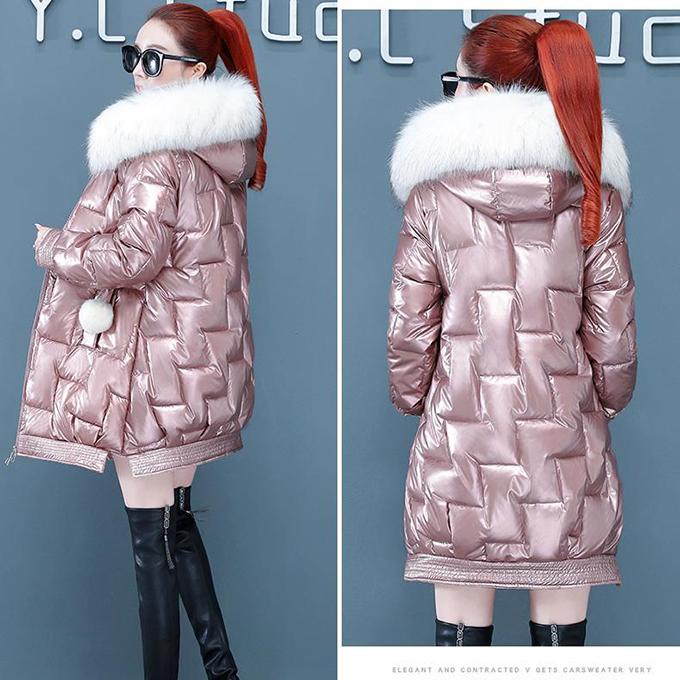 Glossy Mid-length Down Padded Jacket Women's Winter Thickening Bread Coat Cotton-padded Coat Loose Disposable Padded Jacket Padded Coat
