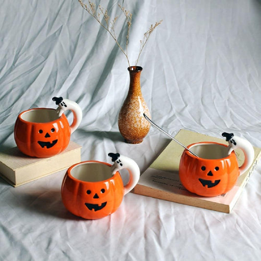 Creative 3D Hand Crafted Pumpkin Coffee Mugs Ceramic Milk Cup Funny Halloween Gifts for Kids Novelty Tea Water Cup Gift