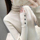 Pofulove Women Turtleneck sweater button warm Knitted Pullover Sweater Tops Pull Femme Jumper Winter