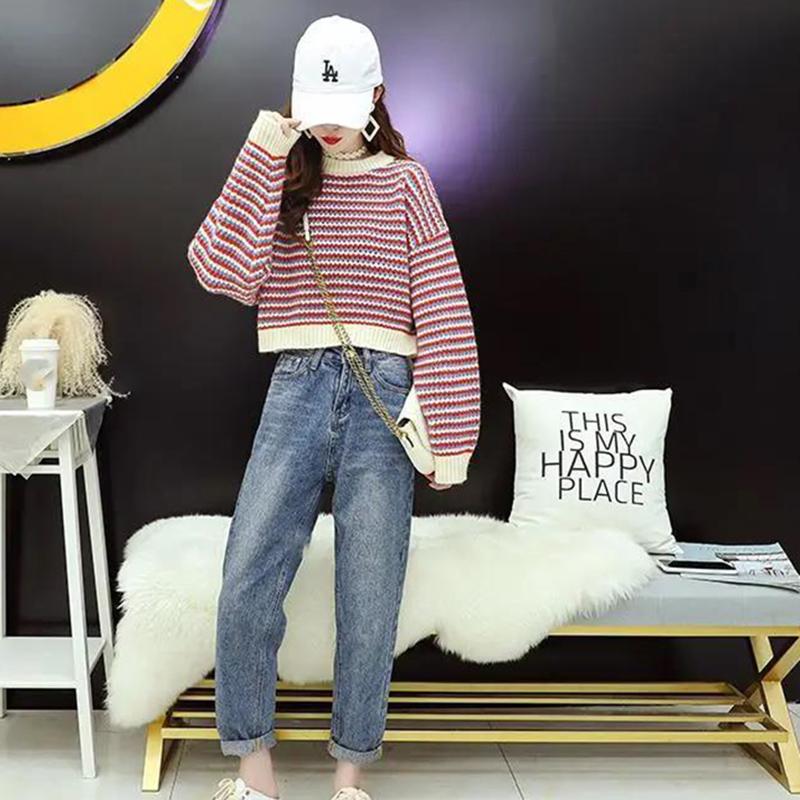 Autumn  Women Fashion Sweater Casual Knitting Sweater  Round Neck Pullovers Loose Casual Long Sleeve Sweater