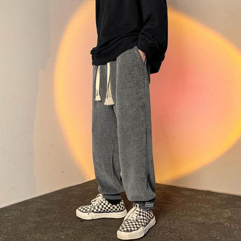 Wick Velvet Casual Pants Men and Women with Small Models Design Magic Paste Feet Bus Pants Loose Fried Street Broad Pants