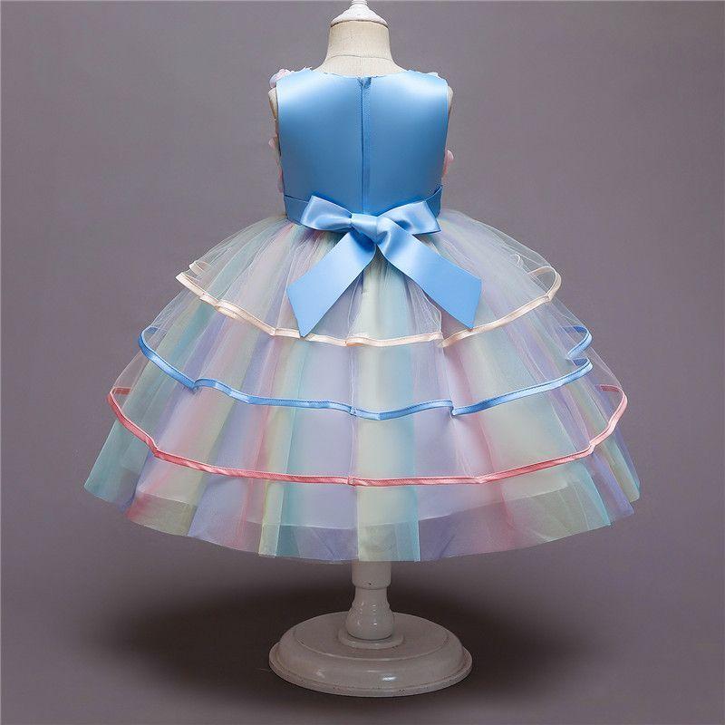 Kids Unicorn Dress for Girls Flower Appliques Gown Little Girl Sleeveless Princess Dresses Elegant Party Costumes Children Clothing
