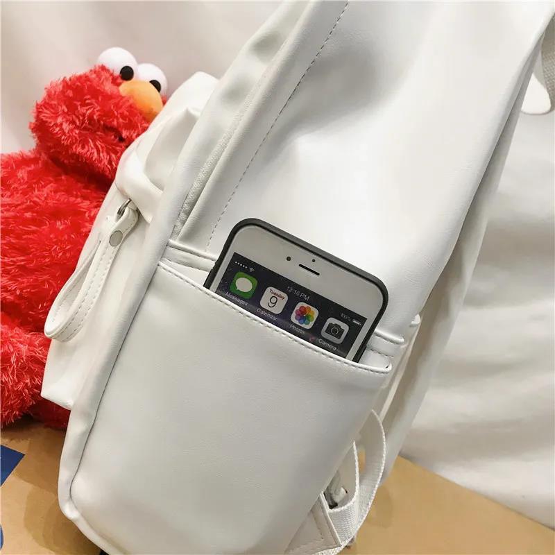 Solid color PU Leather Women's Backpack School Satchel Casual Multilayer Large Capacity College Shopping Travel