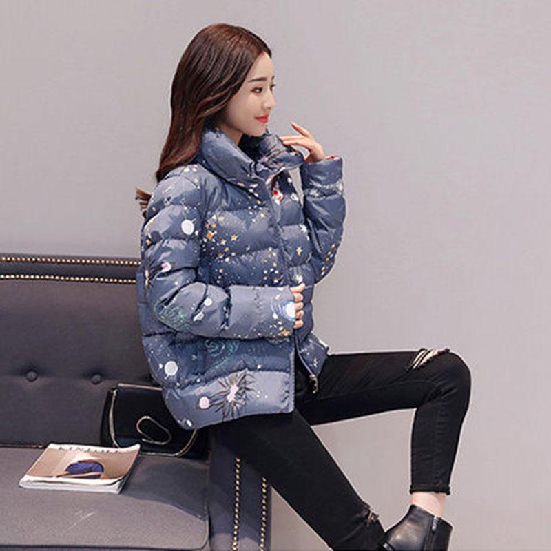 Women's Winter Short Padded Coat Autumn and Winter Thickening All-match Printed Padded Coat Warm Parka Jacket