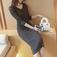 Autumn Winter Half-high Collar Knitted Dress Women's Mid-length Knee-length Hip Skirt