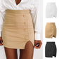 Women's Summer Mini Skirts Large Size Slim A-line Short Skirt High Waist Button Split Skirt Female Solid Color Club Hip Skirts