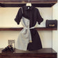 Women Shirt Dress Summer  Female Plus Size Slim Lace Plaid Stitching Midi Dress Elegant Dress with Sashes