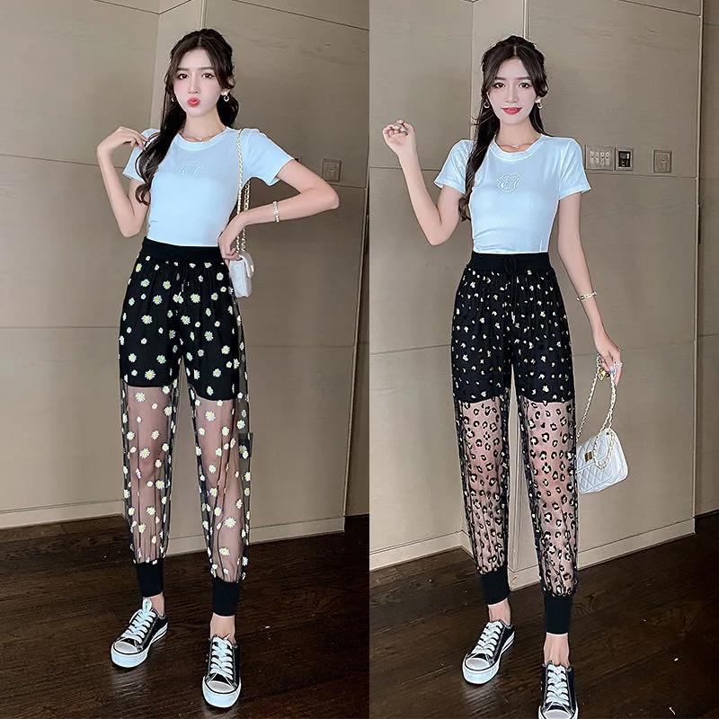Summer Anti-mosquito Sunscreen Small Daisy Loose BF High-waisted Thin Bloomers Thin Section Nine-point Pants Women