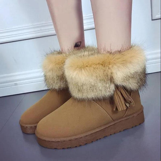 Fringed Snow Boots Thick-soled Ladies Short Boots Winter Waterproof Non-slip Cotton Shoes Wild Plush Boots