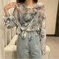 Tie-dye Sunscreen Women's Wear Loose Mesh See-through Thin Long-sleeved T-shirt