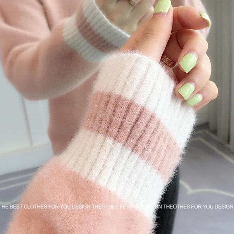 Autumn and Winter Mohair Thick Sweater Short V-neck Loose Coat Long Sleeve All-match Female Top