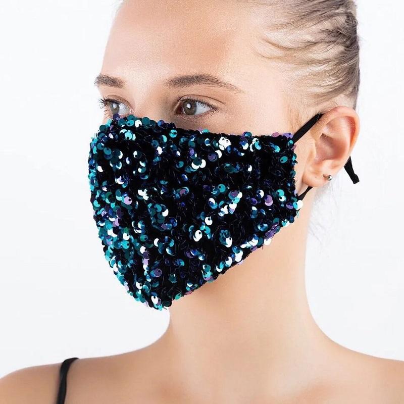Women's Cotton Luxury Sequins Mask Windproof Dustproof Washable Mask Solid Color Shining Streetwear Face Mask Holiday Party Facial Masks Face Cover