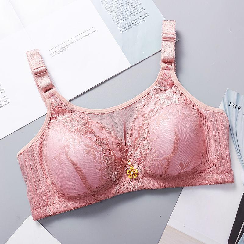 Large Size Non-wireless Underwear Sexy Lace Thin Section Gathered Adjustable Anti-glare Bra Women's Bra Metal Pendant Sexy and Cute
