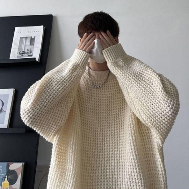 Thick Line Sweater Men's Winter Plus Velvet Thick Round Neck Sweater Casual Loose Top