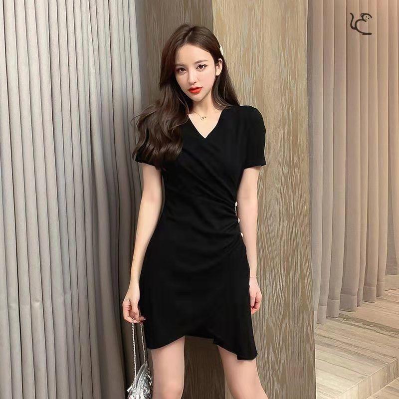 Irregular Folds Sexy M-XXXL Women's Summer Dress Short Sleeve V-Neck Knee-length Daily Wear Office Dating Party