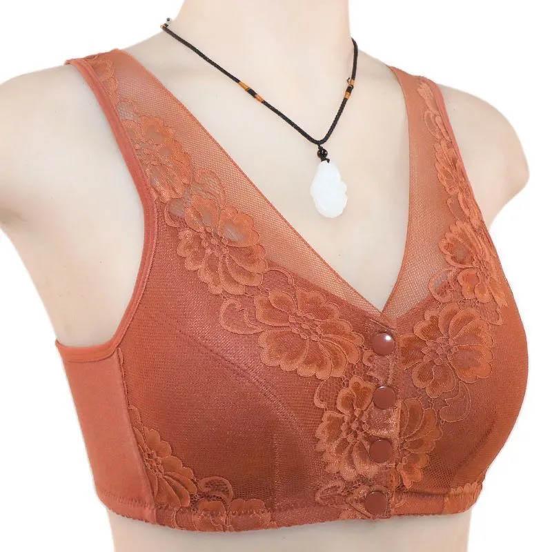 Women's Plus Size Unwired Full Cup Bra Soft Cotton Front Buckle Tank Top Anti-sagging Anti-slip Lightweight Breathable Lace Bra