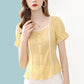Women's Summer Square Neck Top Loose Chiffon Puff Sleeves