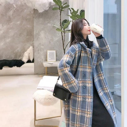 Mid-length Imitation Mink Velvet Coat Korean Loose Thick Woolen Plaid Cardigan Women's Coat