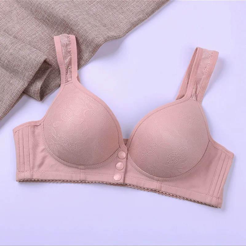 Ladies Underwear Cotton Front Buckle Bras Gathering Breast Lifting Tank Top Bras Without Steel Rings Large Size Breathable Thin Bras