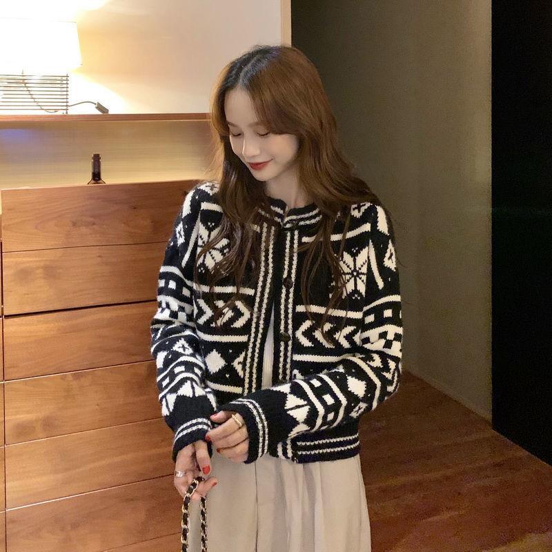 Sweater Cardigan Korean Version Loose Wild Hong Kong Style Retro Thin Spring  Autumn Short Coat